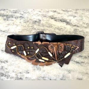 VINTAGE 1986 Salena’s Collection Wide Leather Belt with Brass Elephant 🐘